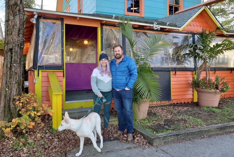 Mug & Spoon owners Aileen Hearn and Kyle Ten Eyck are moving their wild concoctions from Rehoboth Avenue to Baltimore Avenue into a space that’s housed many restaurants over the years, most recently Iguana Grill Restaurant & Cantina. Their white German shepherd Valkyrie is already helping to manage the property. CHRIS FLOOD PHOTOS